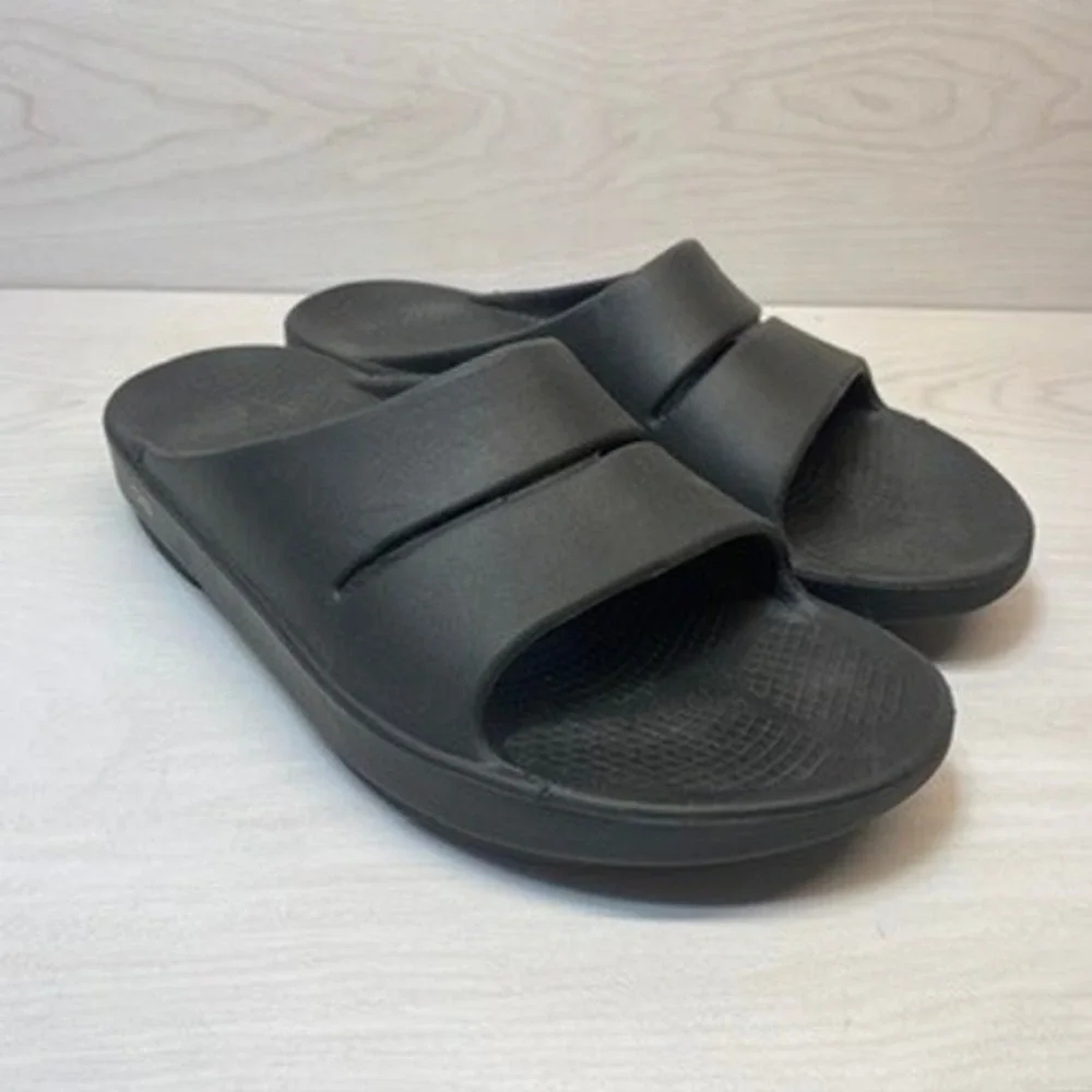OOFOS Men 11 Women 13 OOahh Sport Slide Sandals Black Recovery Comfort Shoes